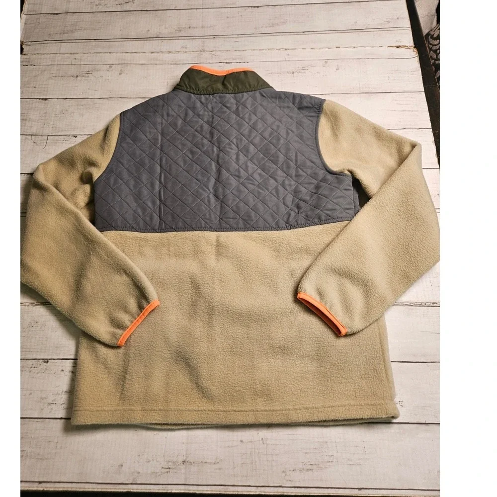 Eddie Bauer Kids Fleece Jacket Tan Gray Quilted Full Zip Mock‎ Neck E9350W550 XL